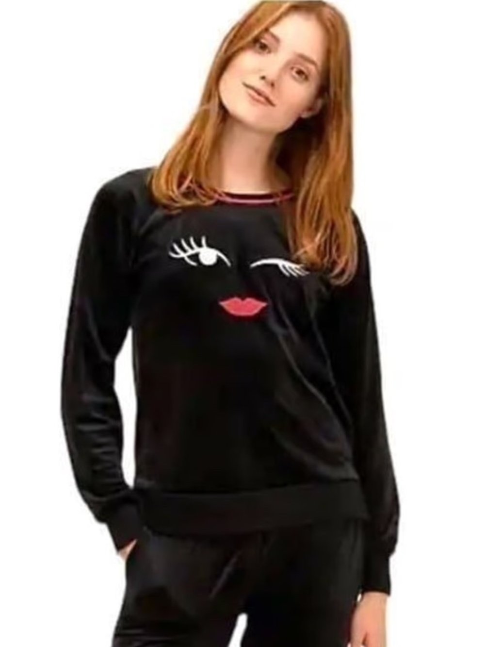 Kate Spade Winky Face Velour Pullover - size M